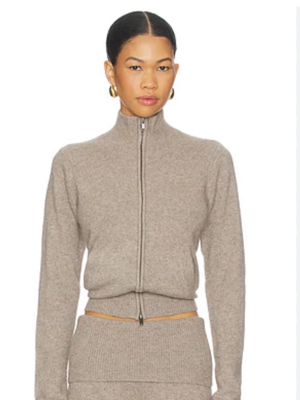 SKIMS Wool Cashmere Zip-Up Mock Neck Sweater in Linen Size Large